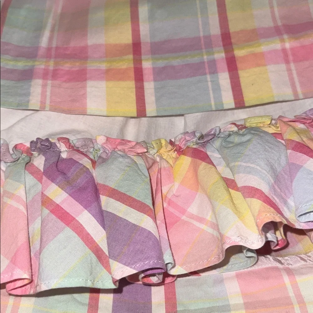 Ralph Lauren Girl’s Pastel Plaid Sleeveless Dress with Bow & Ruffle Trim Size 6X